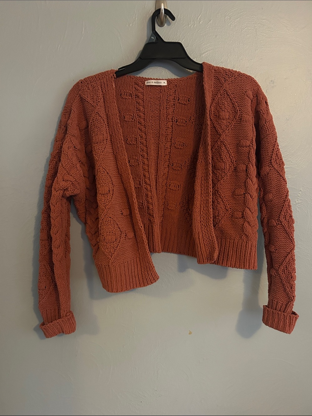 a new day Open-Front Cable Knit Cardigan Sweater - Rust Brown